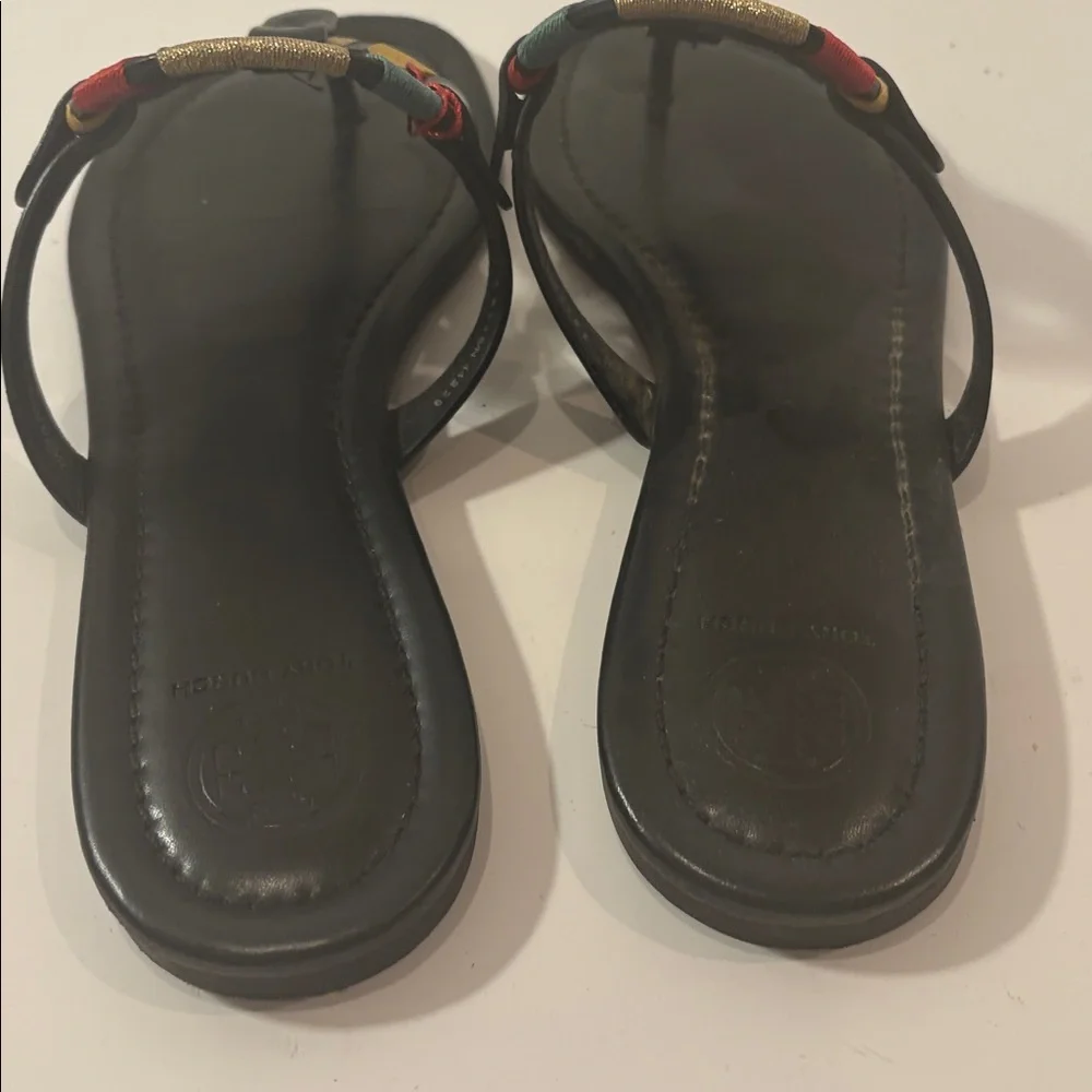 Colorful Tory Burch Miller Logo‎ Black Sandals 9.5